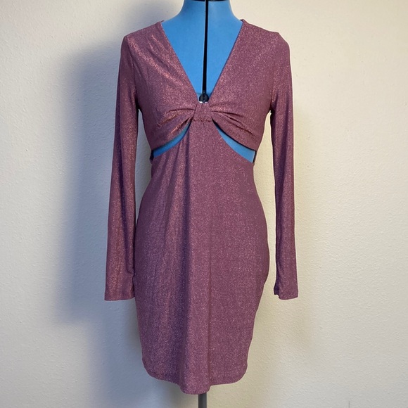 Woman’s Sparkly Dress Vibrant Purple Wild Fable Cut Outs Long Sleeve - Picture 2 of 7